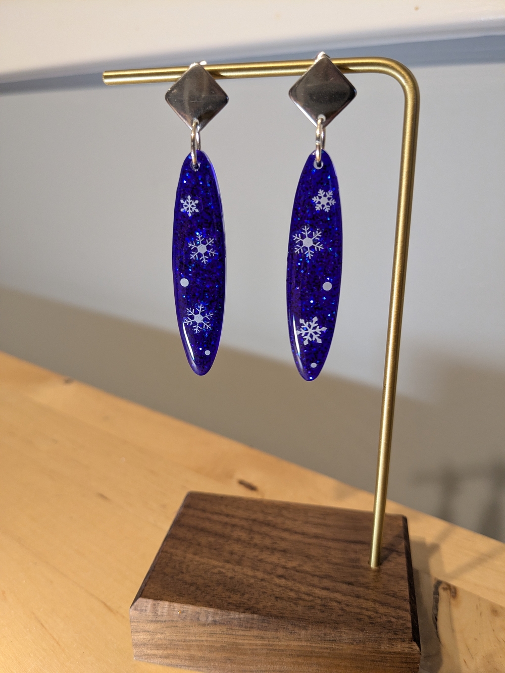 Handmade Sparkling Blue Snowflake Dangle Earrings